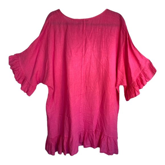 PIAZZA DEL TEMPIO FUCHSIA 100% LINEN SUMMER TOP (SZ M / OVERSIZED) - Picture 3 of 8